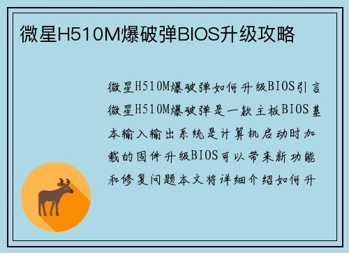 微星H510M爆破弹BIOS升级攻略